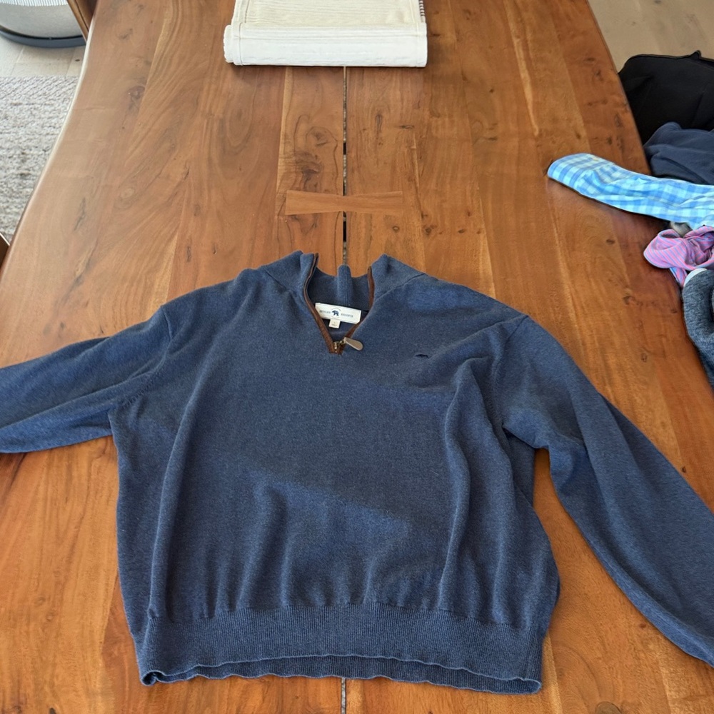Men's V-Neck Navy Pullover Sweater with Toggle Detail